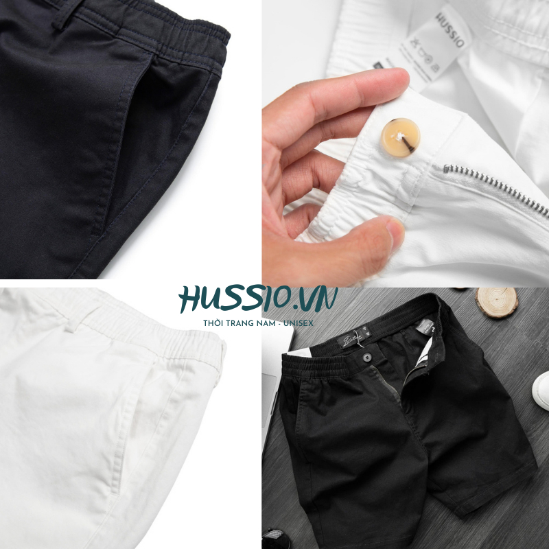 Quần short nam HUSSIO, vải kaki co giãn nhẹ, form regular | short