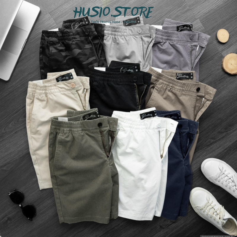Quần short nam HUSSIO, vải kaki co giãn nhẹ, form regular | short