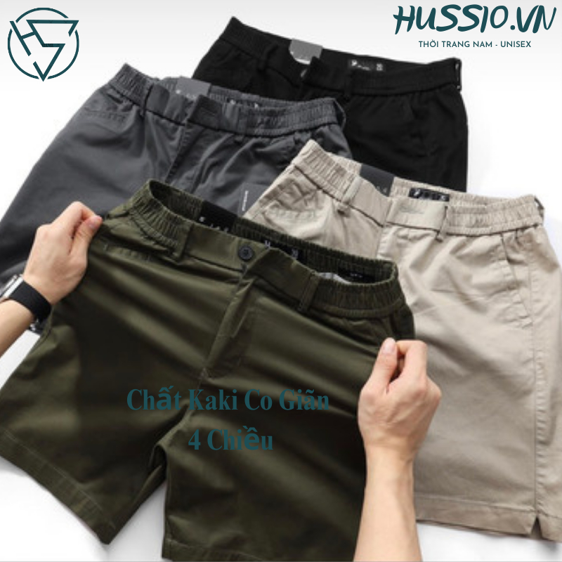 Quần short nam HUSSIO, vải kaki co giãn nhẹ, form regular | short