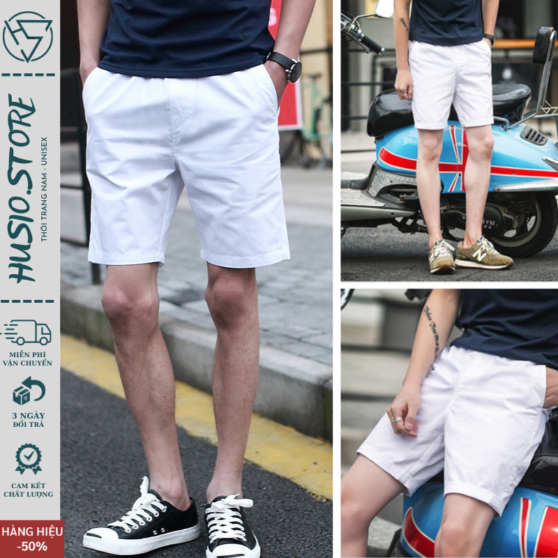 Quần short nam HUSSIO, vải kaki co giãn nhẹ, form regular | short