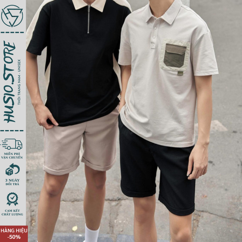 Quần short nam HUSSIO, vải kaki co giãn nhẹ, form regular | short