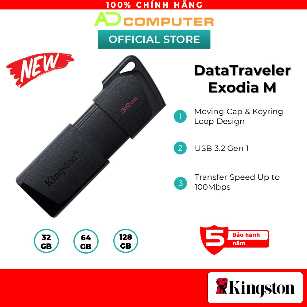 USB Kingston Flash DataTraveler Exodia M DTXM Tốc độ đọc 100mbs, tốc độ ghi 15mbs