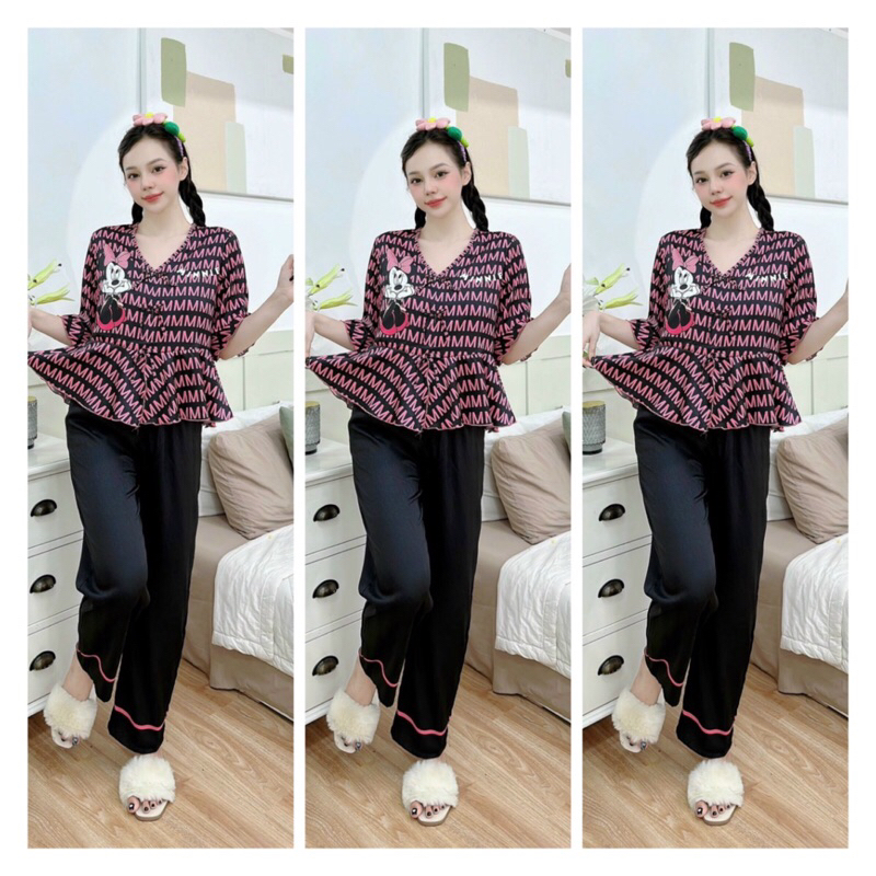 Đồ bộ Pijama LỤA XƯỚC tay loe in 5d hàng thiết kế cao cấp