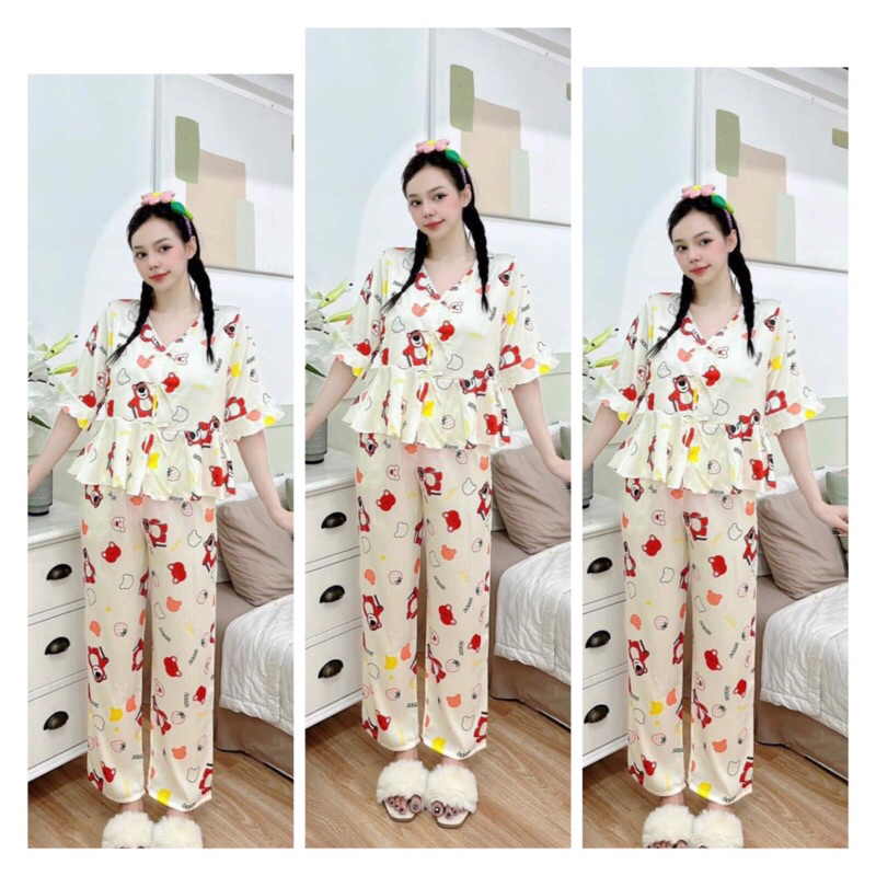 Đồ bộ Pijama LỤA XƯỚC tay loe in 5d hàng thiết kế cao cấp