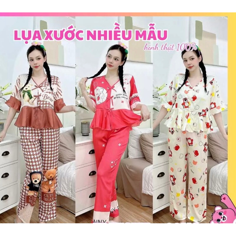 Đồ bộ Pijama LỤA XƯỚC tay loe in 5d hàng thiết kế cao cấp