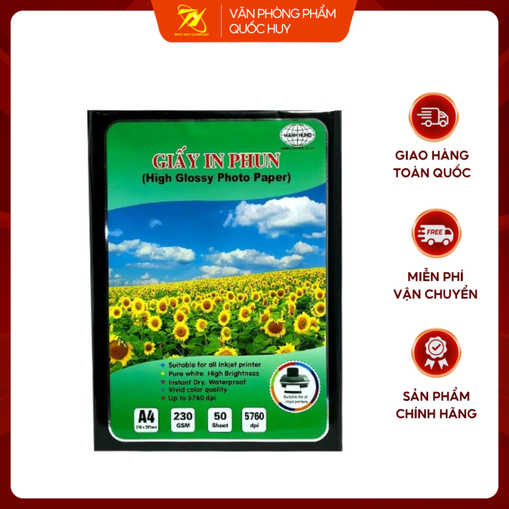 Giấy In Phun A4 Cao Cấp Mạnh Hưng 50 Tờ, Định Lượng 230gsm, Bóng 1 Mặt - VPP Quốc Huy