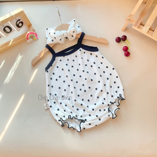 Bodysuit dây kèm turban chất cotton Hàn mềm mát cho bé gái sơ sinh đến 18 tháng Chíp Chíp Shop