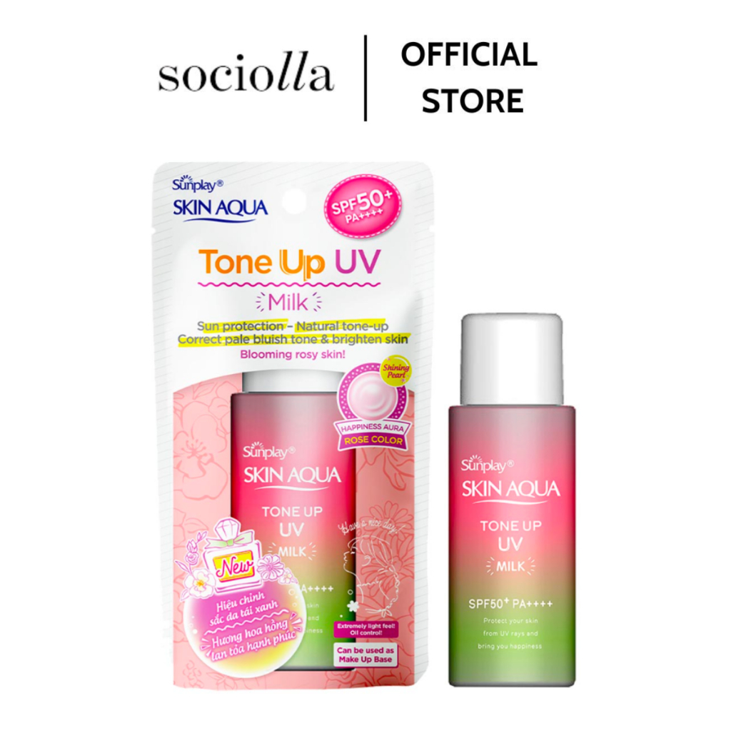 Sữa Chống Nắng Hiệu Chỉnh Sắc Da Sunplay Skin Aqua Tone Up UV Milk Happiness Aura Rose Color SPF50+, PA++++ 50 gr
