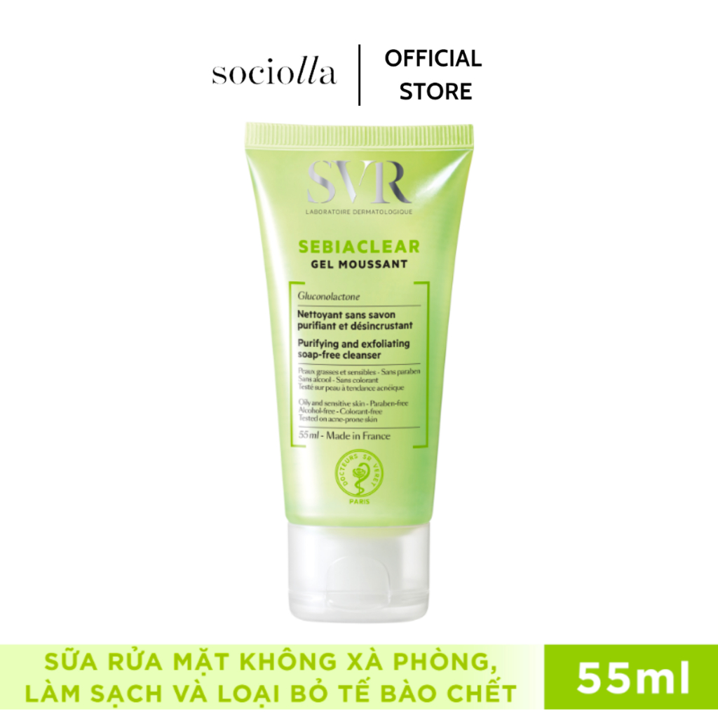 Sữa Rửa Mặt Làm Sạch & Loại Bỏ Tế Bào Chết Không Chứa Xà Phòng SVR Sebiaclear Gel Moussant 55ml