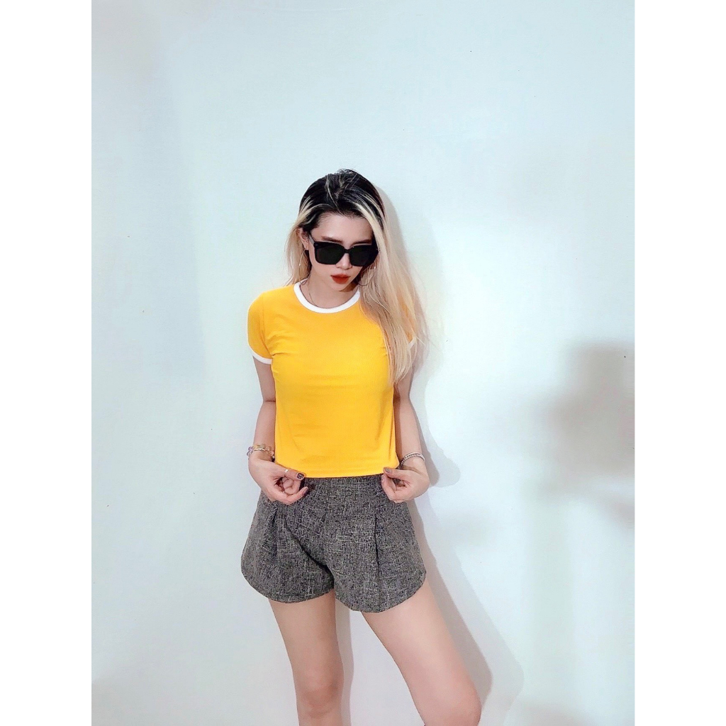 Áo Thun Nữ Vàng Tay Viền Chất Liệu Thun Gân VNXK