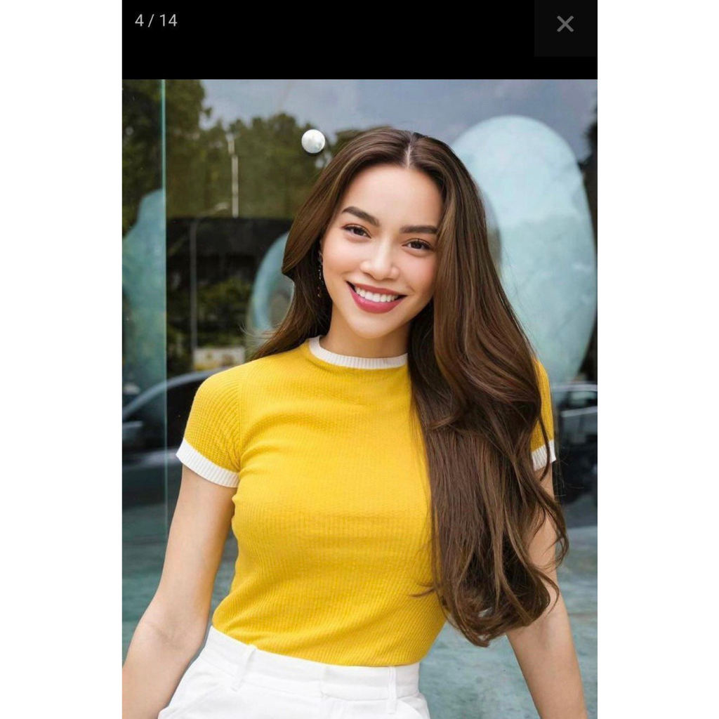 Áo Thun Nữ Vàng Tay Viền Chất Liệu Thun Gân VNXK