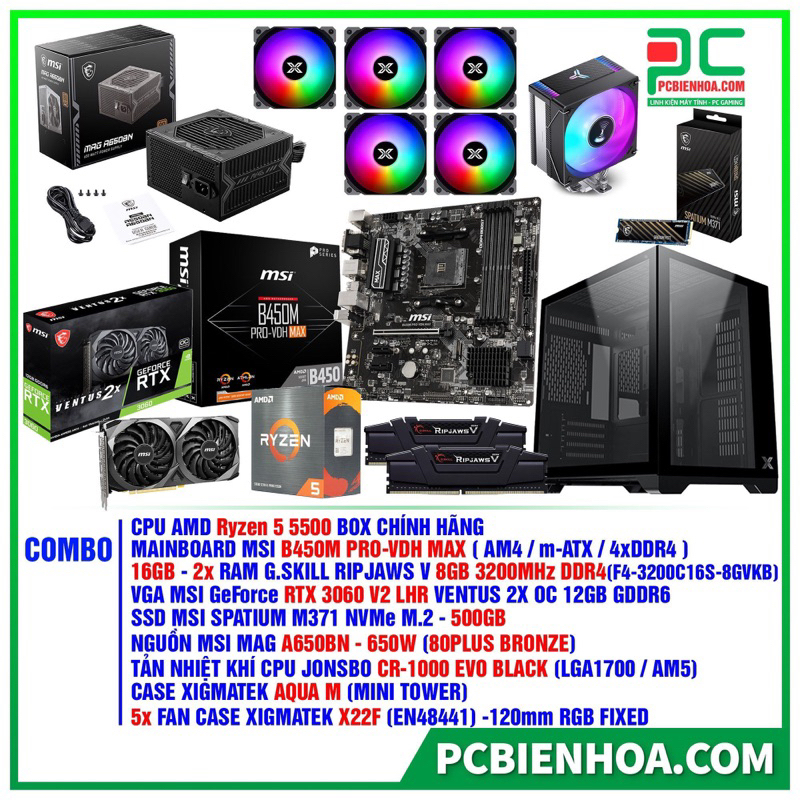 Bộ máy tính AMD - RYZEN 5 5500 B450M 16G 500G 650W 3060 12G- 36 tháng