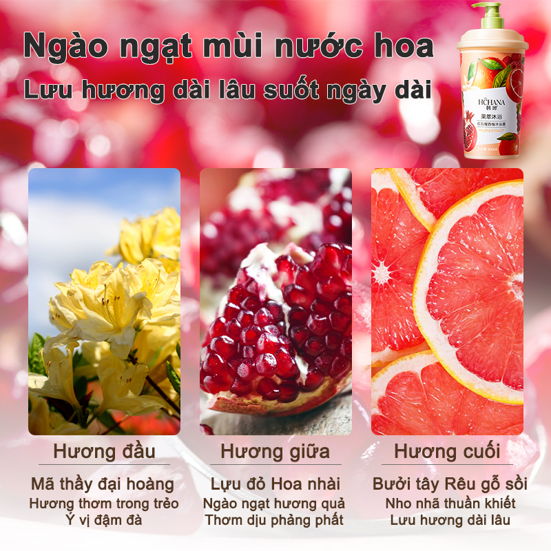 Sữa tắm trắng da sữa tắm Hương Lựu và Bưởi tây 800ml hương thơm trái cây tẩy da chết dưỡng ẩm và làm sạch sâu