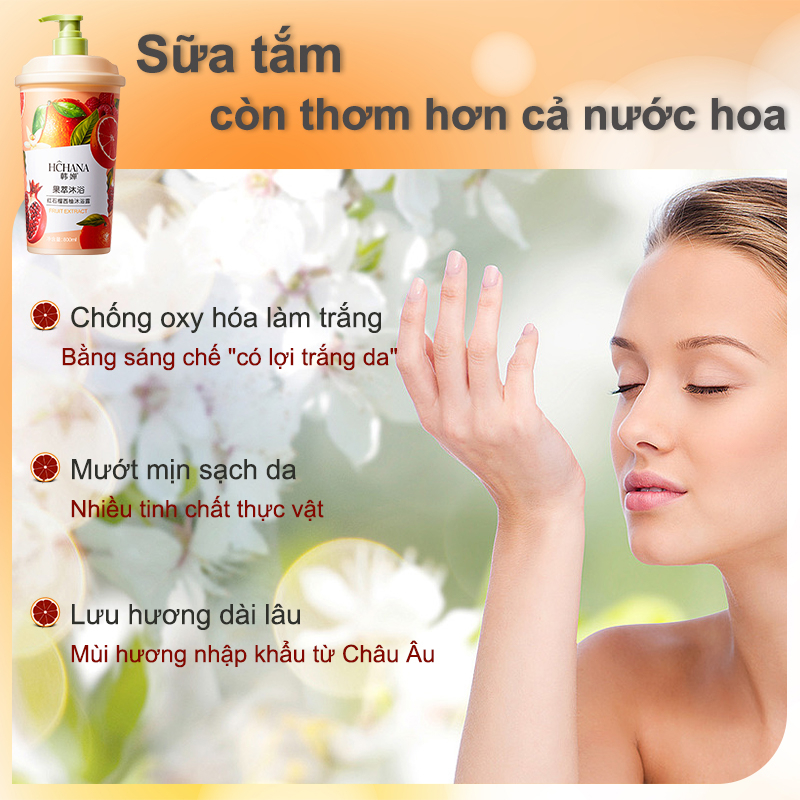 Sữa tắm trắng da sữa tắm Hương Lựu và Bưởi tây 800ml hương thơm trái cây tẩy da chết dưỡng ẩm và làm sạch sâu