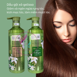 Dầu gội xả collagen Gelissa giảm và ngăn ngừa rụng tóc, phục hồi tóc mềm mượt 800 ml