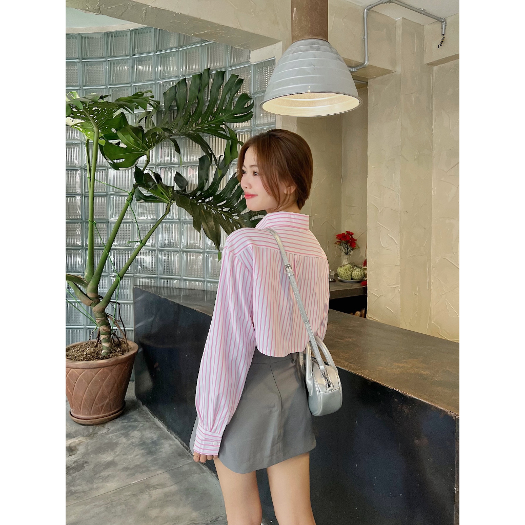 Áo sơ mi croptop kẻ hồng Somin blouse