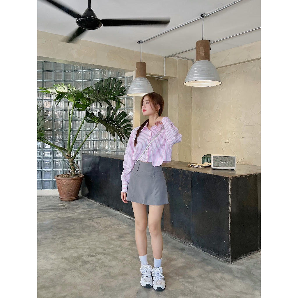 Áo sơ mi croptop kẻ hồng Somin blouse