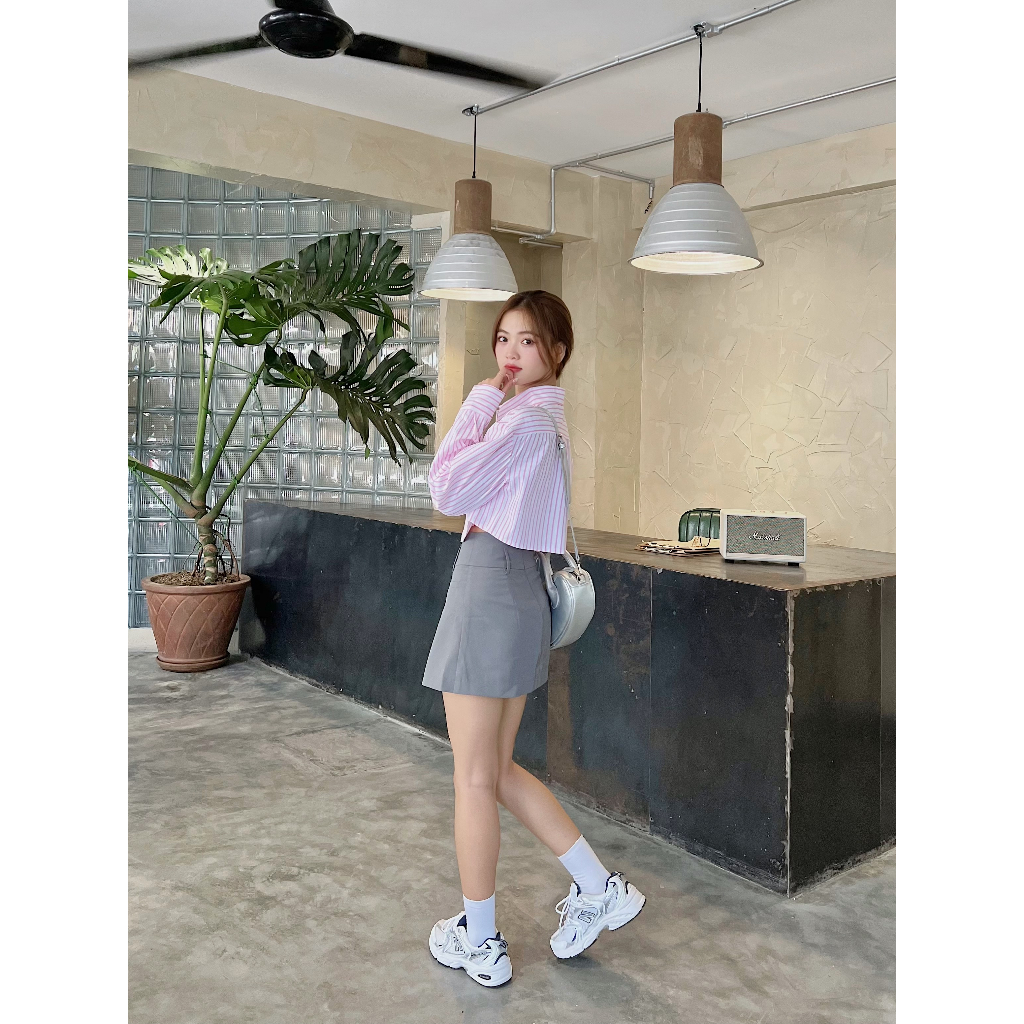 Áo sơ mi croptop kẻ hồng Somin blouse
