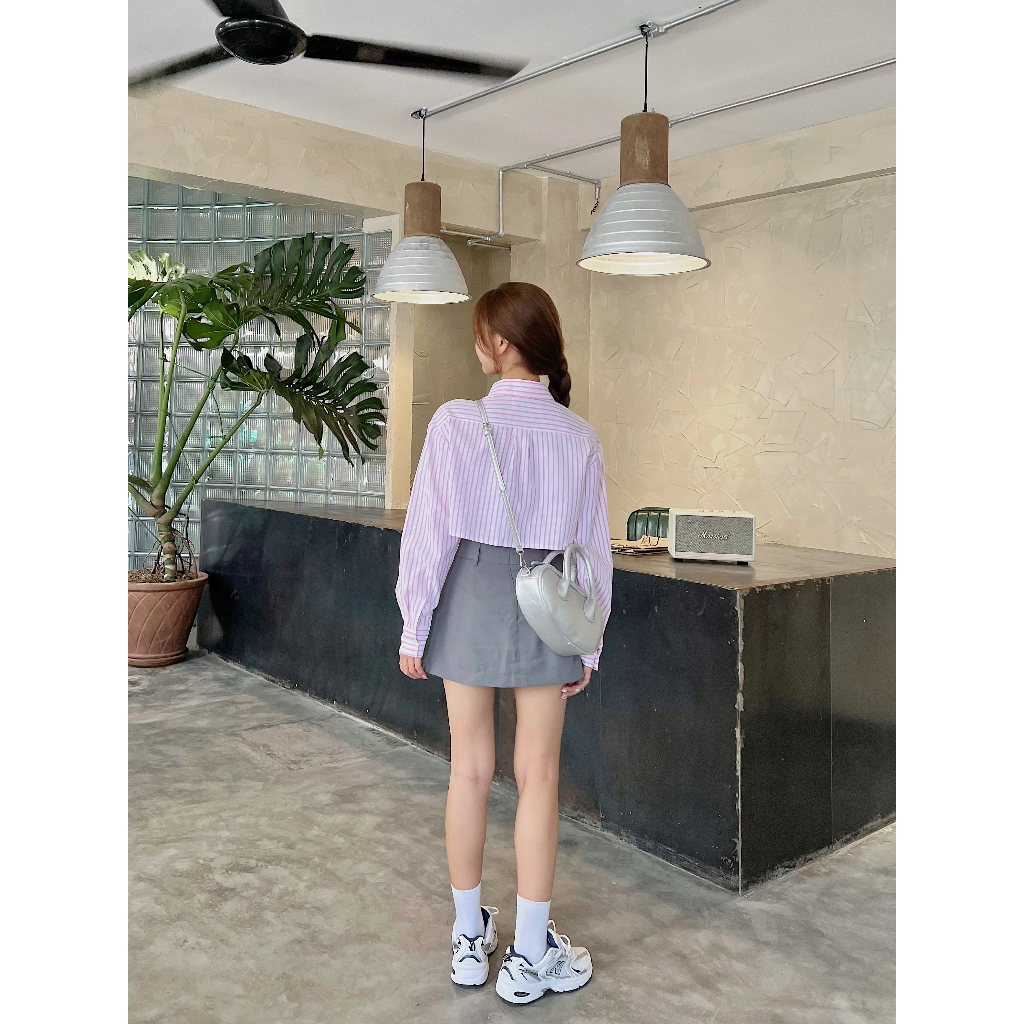 Áo sơ mi croptop kẻ hồng Somin blouse