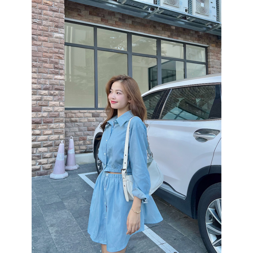 Set áo sơ mi dài tay + chân váy Min sets