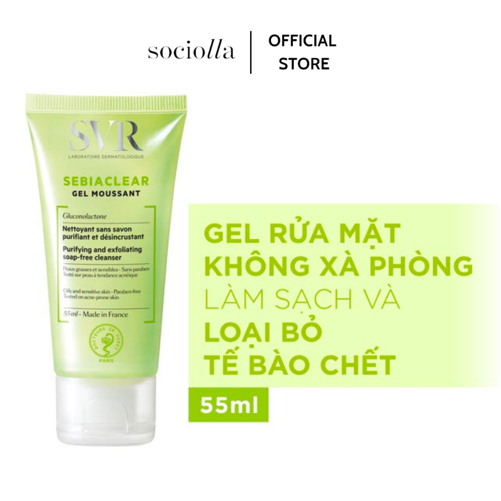 Sữa Rửa Mặt Làm Sạch & Loại Bỏ Tế Bào Chết Không Chứa Xà Phòng SVR Sebiaclear Gel Moussant 55ml