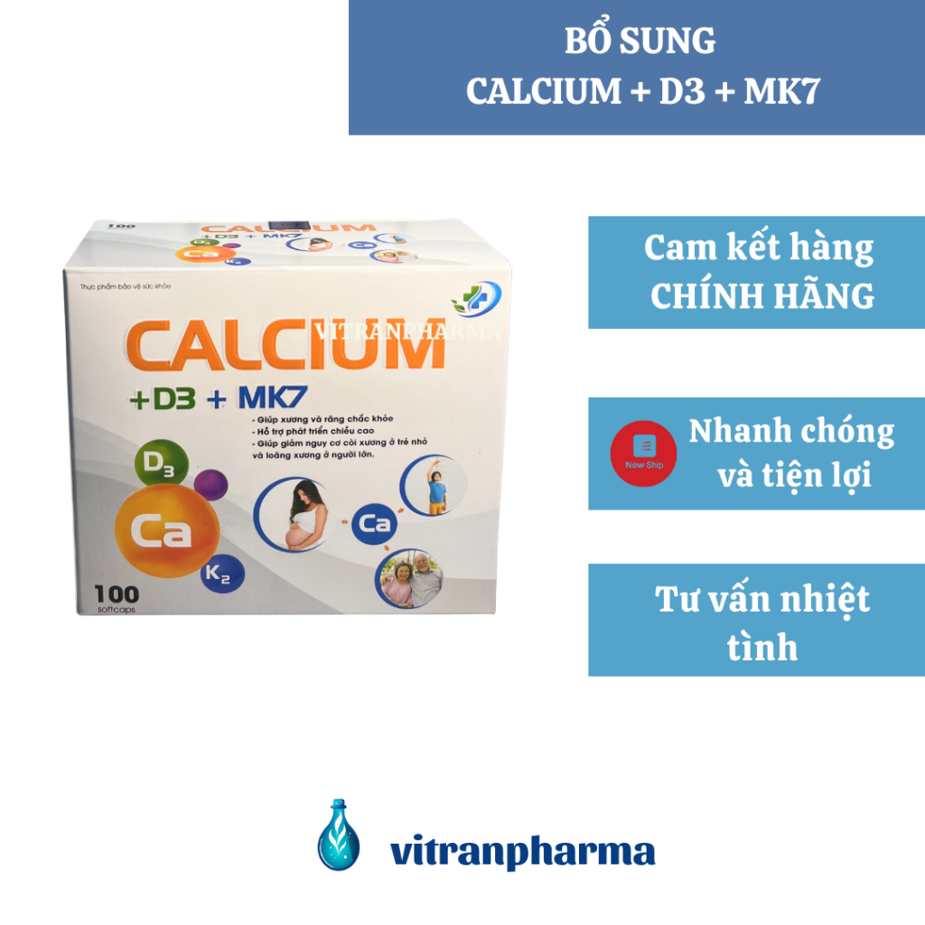 Viên uống CALCIUM D3 MK7 - bổ sung canxi cho bà bầu, bổ sung canxi và vitamin D3, 100 Viên