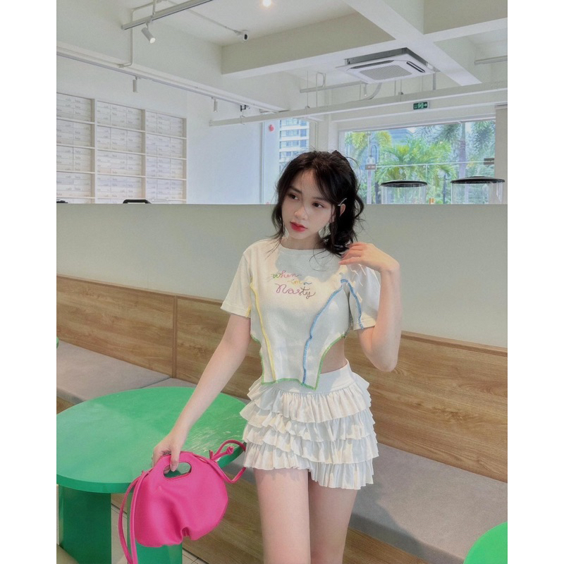 Áo croptop nữ vải cotton bo gân thêu logo Nabillera thiết kế WHENIMNASTY