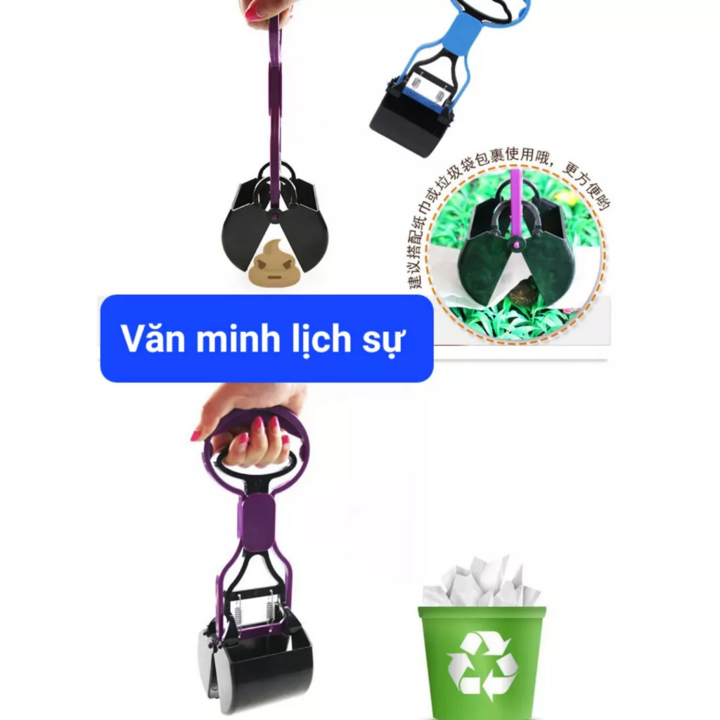 Dụng cụ cây gắp phân chó mèo có cán dài - Tay cầm lò xo chắc chắn hốt phân dễ dàng