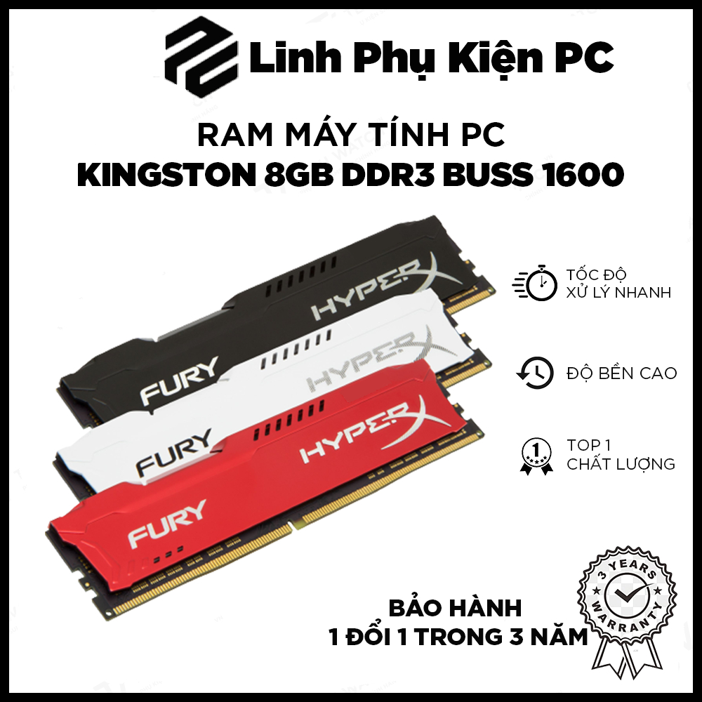 RAM Máy Tính PC Kingston Hyper Fury 8GB DDR3 Buss 1600 Hà Mới 100% | Bảo Hành 1 Đổi 1 Trong 36 Tháng