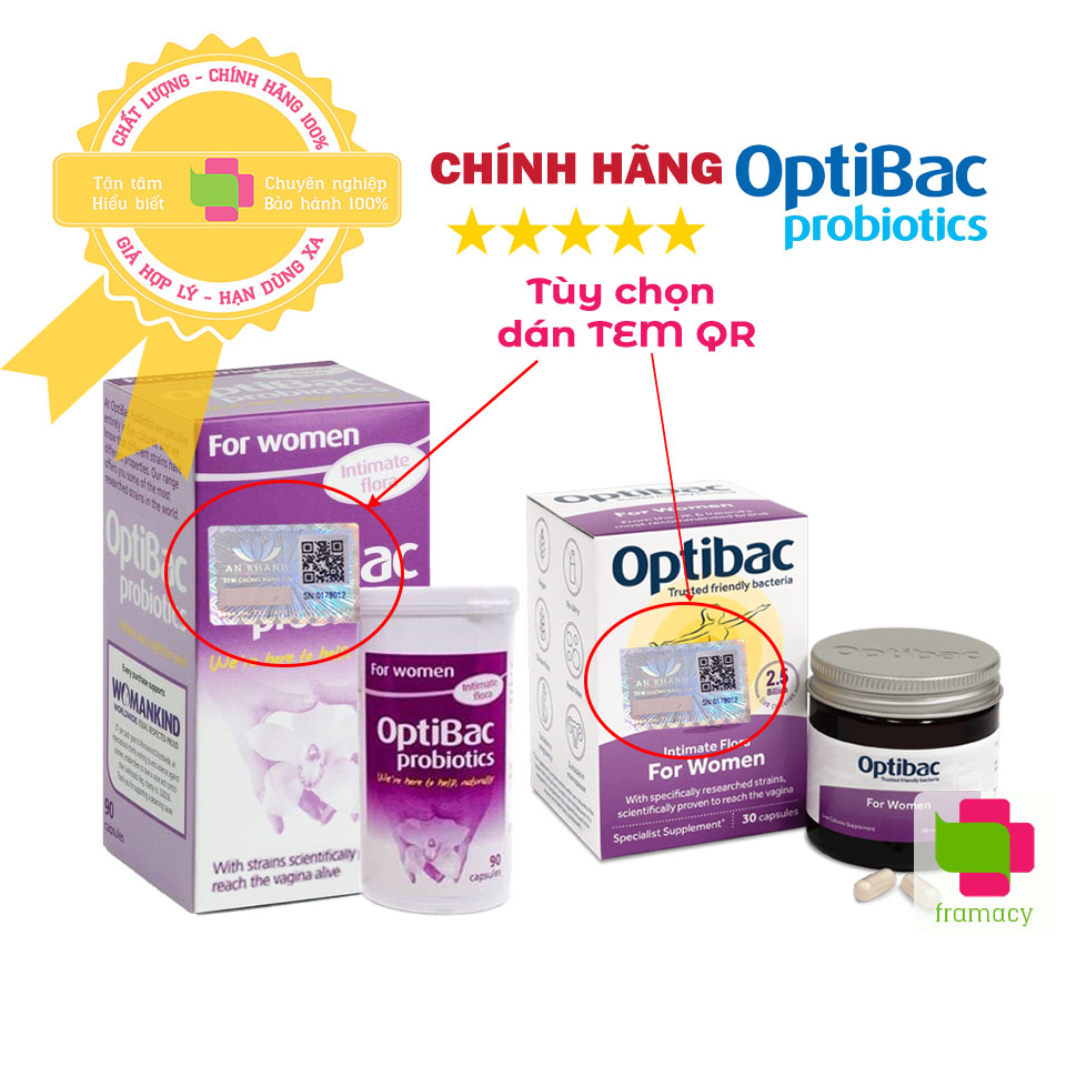 Men vi sinh Optibac tím Optibac Probiotics For Women, UK Anh Quốc (30v/ 90 viên) hỗ trợ phụ khoa cho phụ nữ và mẹ bầu