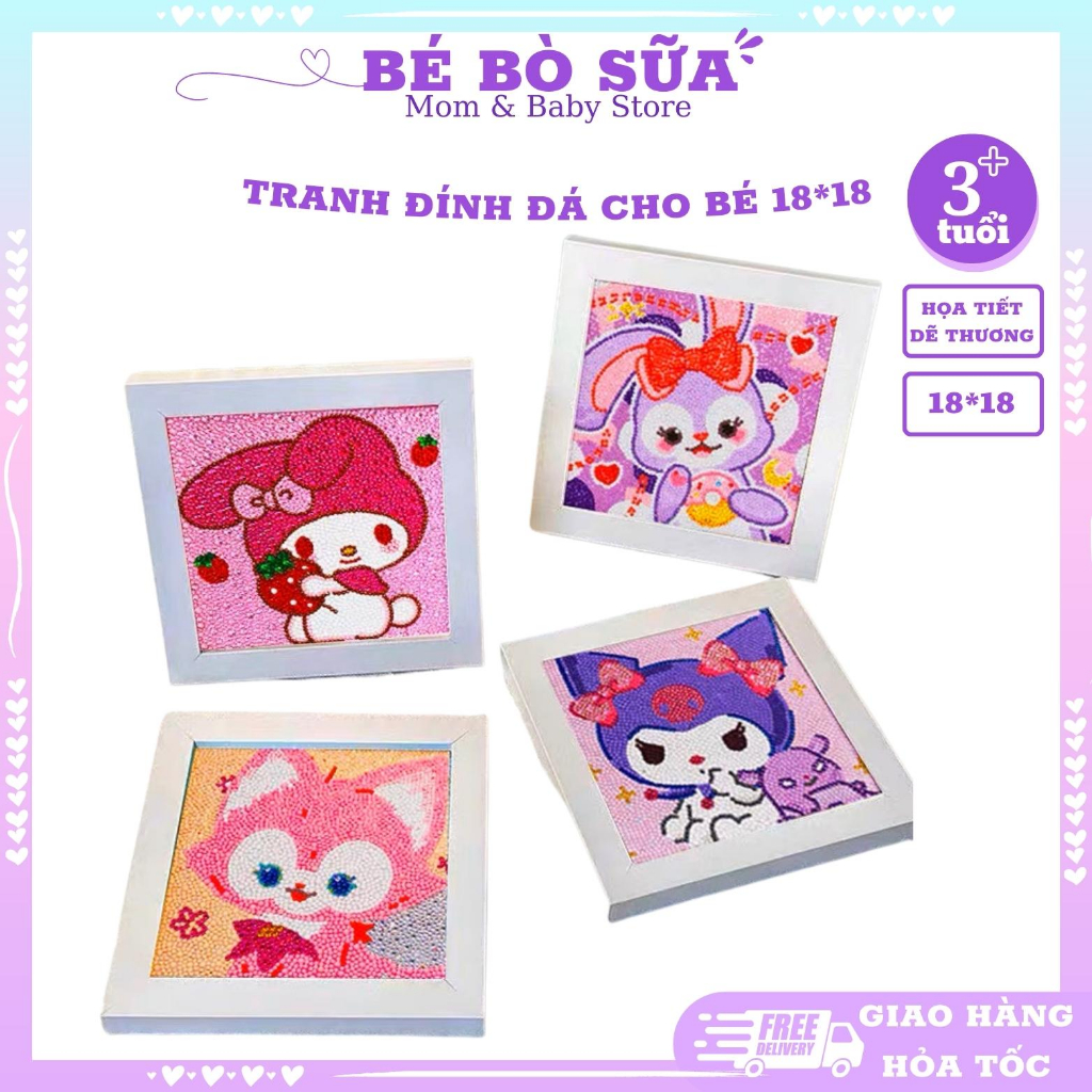 Bộ tranh đính đá DIY 5D kèm dụng cụ tự làm giúp bé rèn tình kiên trì - kèm khung quà tặng trang trí - họa tiết hoạt hình