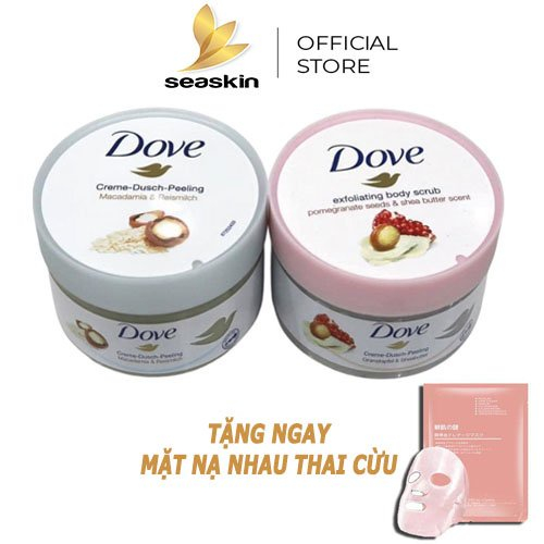 Tẩy da chết dove body Scrub Macca Lựu Dỏ Giúp Da Mịn Màng bản Đức 225 gram