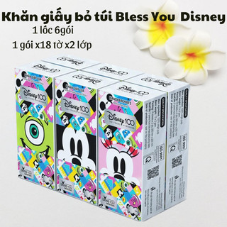 Khăn giấy lụa bỏ túi bless you disney - 100 year, 1 lốc, 6 gói, 1 gói 18 tờ