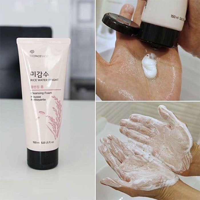Sữa rửa mặt gạo The Face Shop Rice Water Bright Rice Bran Cleansing Foam TFS dưỡng ẩm sáng mịn da 150ml