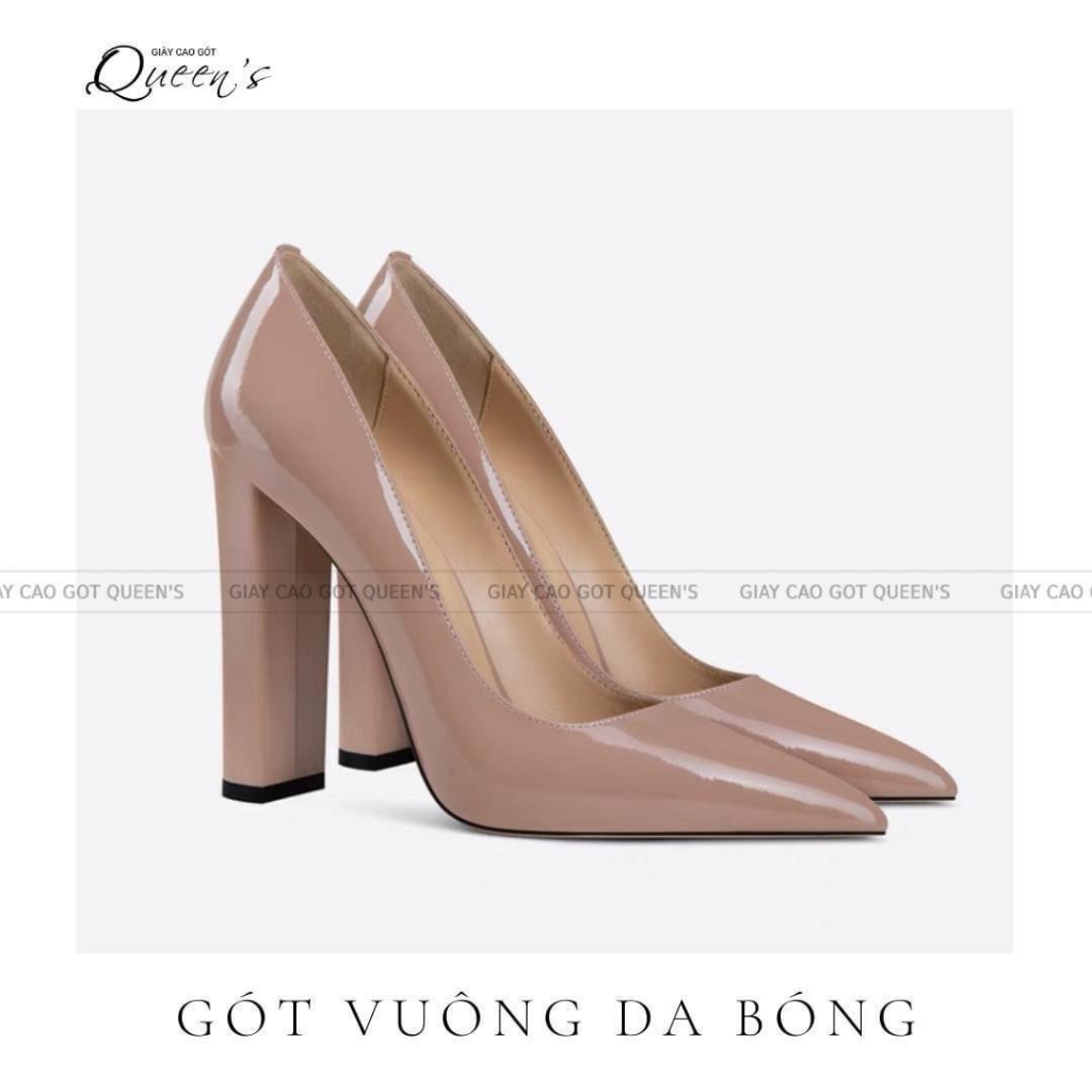 Giày Cao Gót Nữ Công Sở Nude Bóng Bít Mũi QUEENS STORE sang tôn dáng chắc chân cao 8-10-11cm