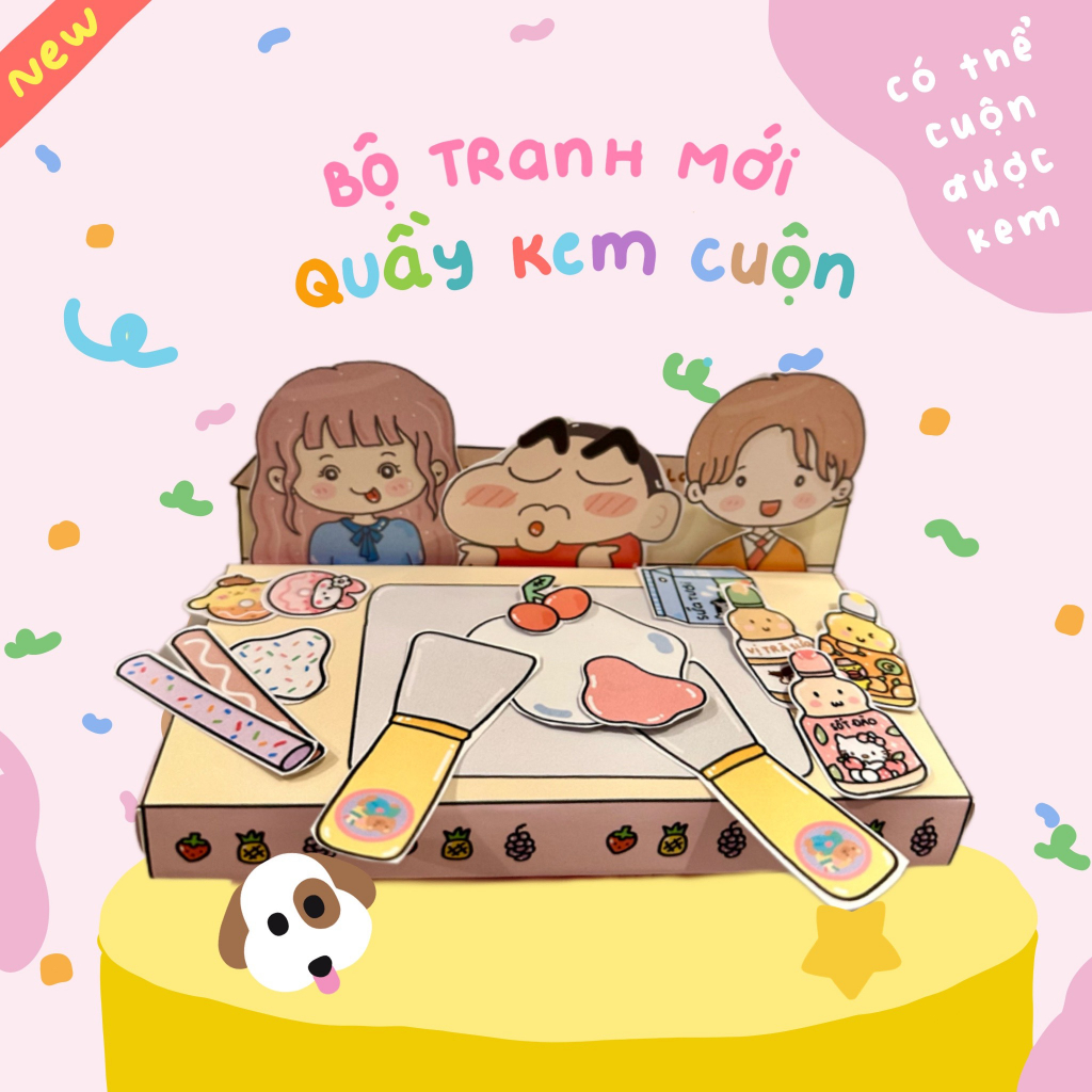 Bộ Tranh Đồ Chơi Giấy Cô Tiên Xanh Quầy Kem Cuộn Thái Lan