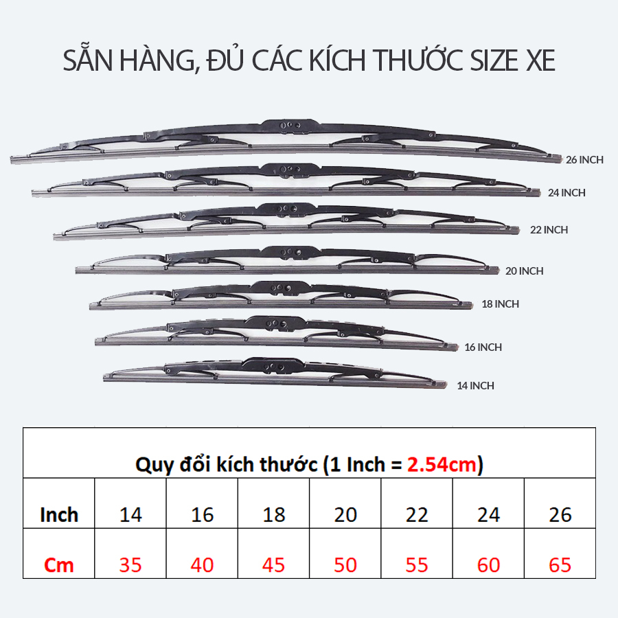 Gạt mưa ô tô Hyundai Kona thanh gạt kính nước mưa oto xe hơi khung xương sắt lưỡi silicon - thương hiệu VTS