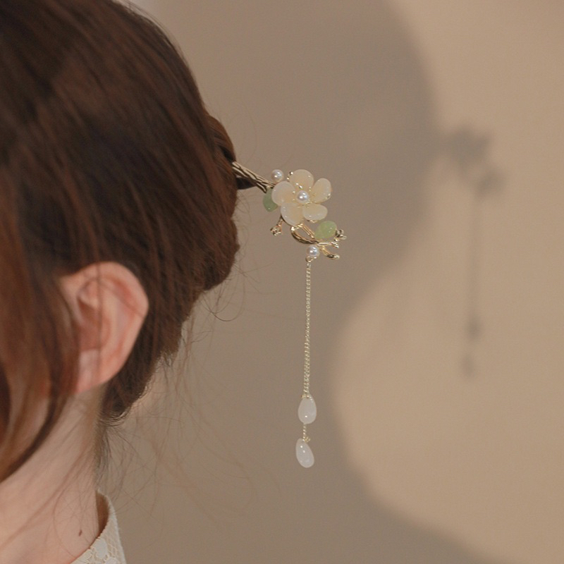 Trâm cài tóc hoa tua rua kim loại trâm búi tóc đính hoa phong cách retro cổ xưa Trung Hoa