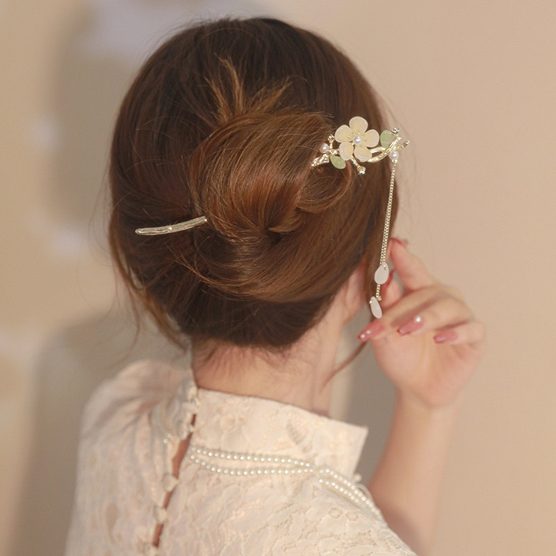 Trâm cài tóc hoa tua rua kim loại trâm búi tóc đính hoa phong cách retro cổ xưa Trung Hoa