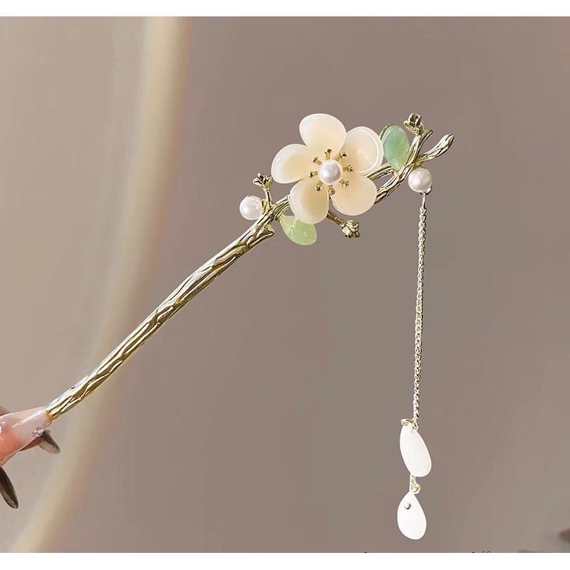 Trâm cài tóc hoa tua rua kim loại trâm búi tóc đính hoa phong cách retro cổ xưa Trung Hoa