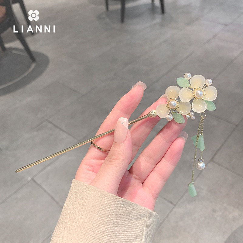 Trâm cài tóc hoa tua rua kim loại trâm búi tóc đính hoa phong cách retro cổ xưa Trung Hoa