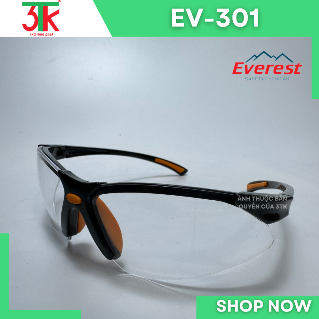 Kính bảo hộ lao động EverestSafety EV301 EV302 EV303 EV304 Chống đọng hơi nước, Tròng kính tráng bạc.