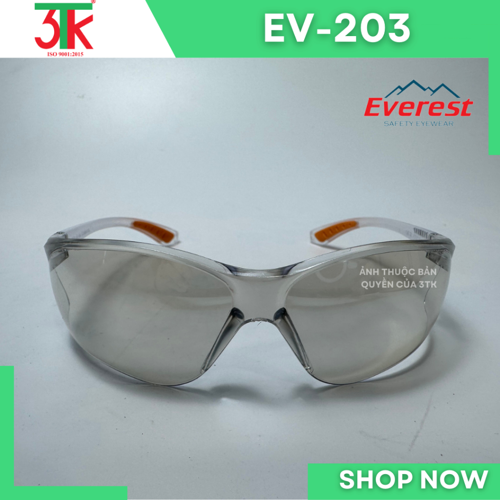 Kính bảo hộ lao động EverestSafety EV203, EV204 Chống bụi, đọng hơi nước, chống trầy xước, chống tia UV