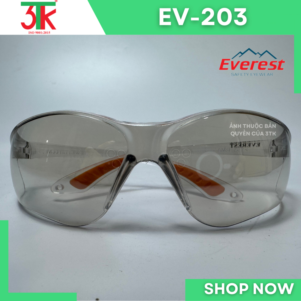 Kính bảo hộ lao động EverestSafety EV203, EV204 Chống bụi, đọng hơi nước, chống trầy xước, chống tia UV