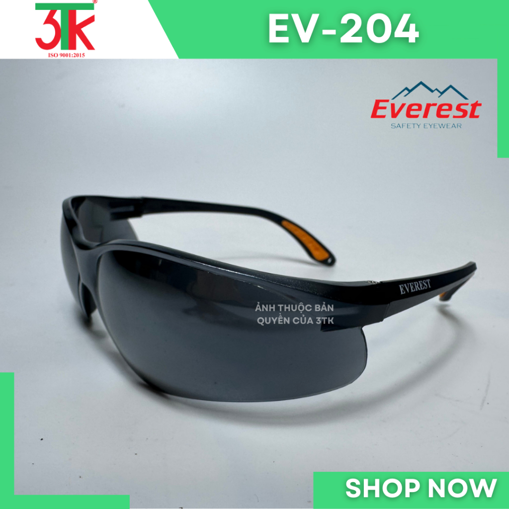 Kính bảo hộ lao động EverestSafety EV203, EV204 Chống bụi, đọng hơi nước, chống trầy xước, chống tia UV