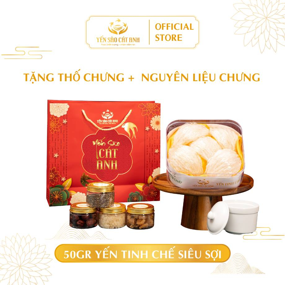 Tổ yến tinh chế siêu sợi Yến Sào Cát Anh - Combo 50gr tặng thố chưng, nguyên liệu chưng