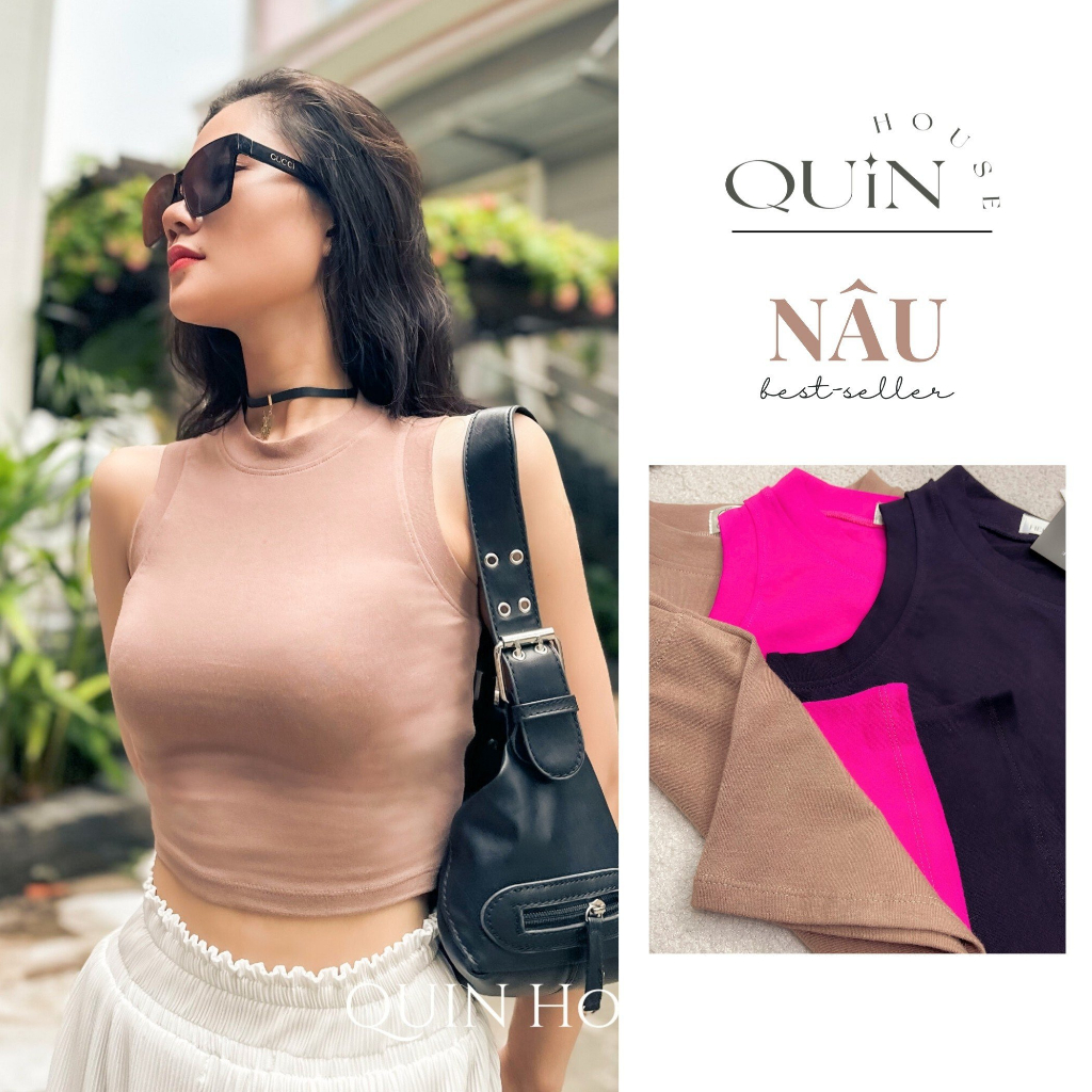 Croptop Thun Sát Nách (3 màu), Ba Lỗ Co Giãn 4 Chiều Ôm Body, Áo Thun Cotton Cổ Tròn, 3 Màu Dễ Phối Đồ QUIN House