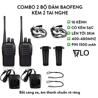 Combo 2 Cái Bộ Đàm Baofeng BF888S Kèm Tai Nghe Cự Ly Đến 5km Full Phụ Kiện, 16 Kênh Tần Số 400.00- 470.00MHz