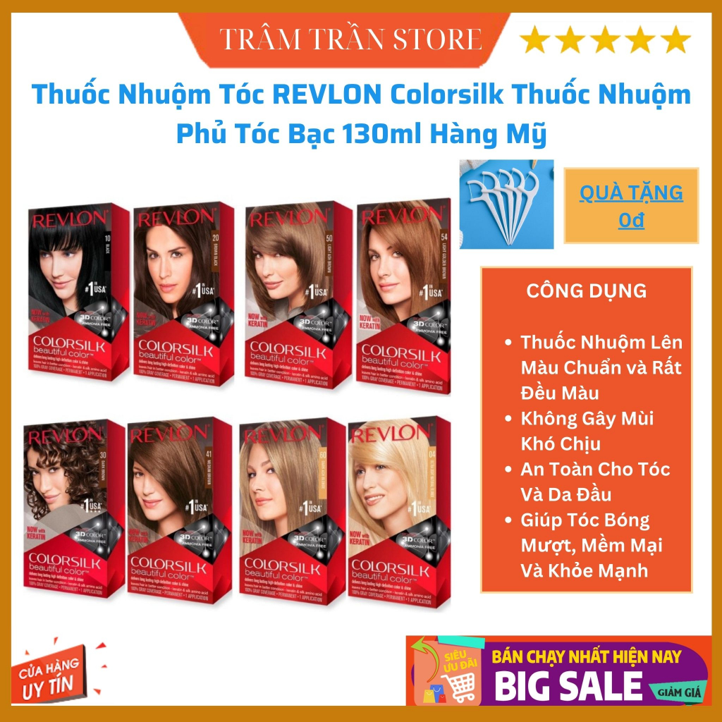 Thu.ố.c Nhuộm Tóc REVLON Colorsilk Thu.ố.c Nhuộm Phủ Tóc Bạc 130ml Chí.nh Hã.ng [Quà Tặng]