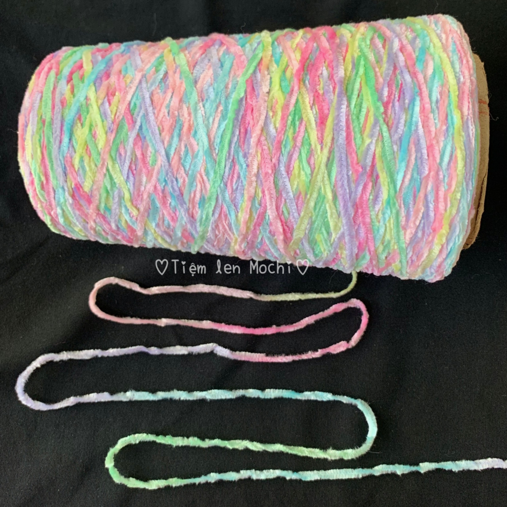 Len nhung đũa màu loang cầu vồng pastel móc áo, túi